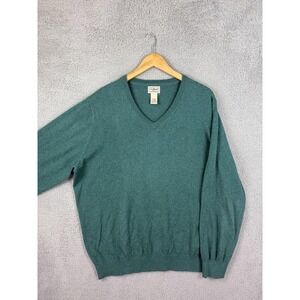 L.L. Bean Sweater Mens XL Green Cotton Cashmere V Neck Pullover Classic Knit Men